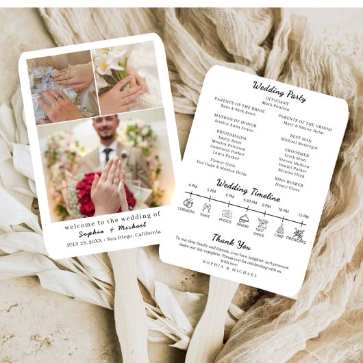 Elegant Photo Collage Wedding Program Fan Template ハンドファン