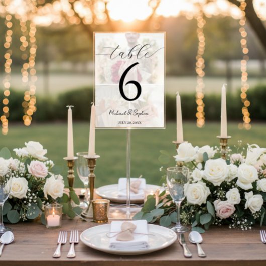 Elegant Photo Collage Wedding Table Number Card テーブルナンバー