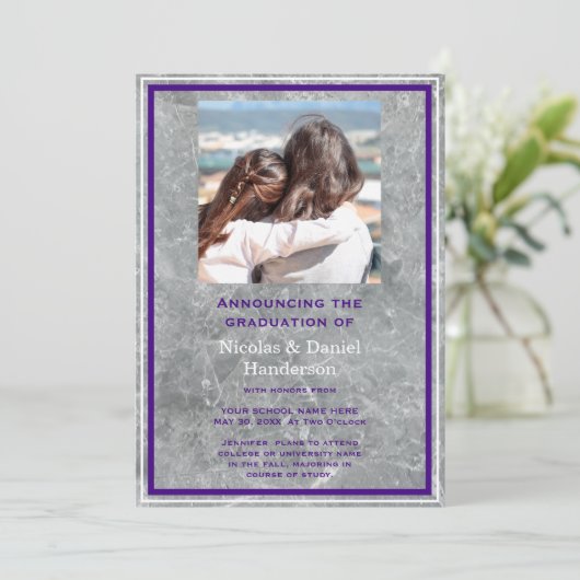 Elegant photo double graduation Announcement 招待状 (スタンド正面)