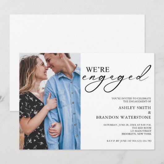 Elegant Photo Engagement Party Invitation 招待状 (正面/裏面)