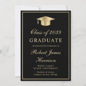 Elegant Photo Gold Grad Cap Black Graduation 案内状 (正面)