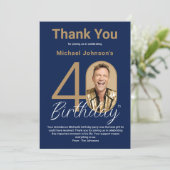 Elegant Photo Gold Navy Blue 40th Birthday  サンキューカード (スタンド正面)