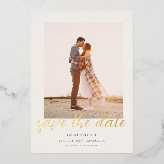 Elegant Photo Gold Save the Date 箔招待状 (正面)