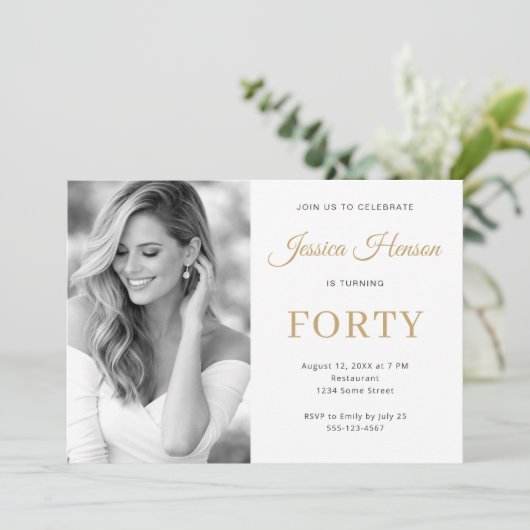 Elegant Photo Gold Script Minimal 40th Birthday 招待状 (スタンド正面)