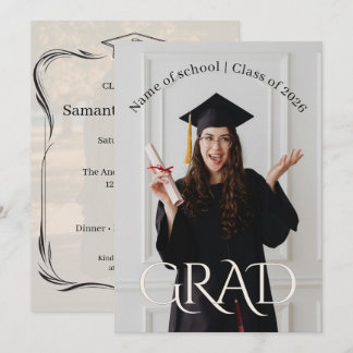 Elegant Photo Grad Party | Modern Minimalist Grad  招待状