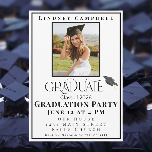 Elegant Photo Graduation Party / “Graduate”  招待状