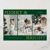 Elegant Photo | Green Merry and Bright Christmas 箔シーズンカード (正面)