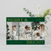 Elegant Photo | Green Merry and Bright Christmas 箔シーズンカード (立ち正面)