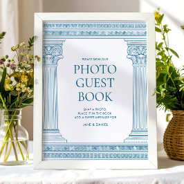 Elegant photo guest book party sign in blue ポスター