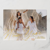 Elegant Photo Happy New Year Script Gold 箔シーズンカード (正面)