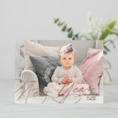 Elegant Photo Happy New Year Script Rose Gold 箔シーズンカード (立ち正面)