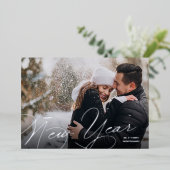 Elegant Photo Happy New Year Script Silver 箔シーズンカード (立ち正面)