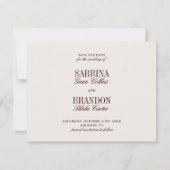 Elegant Photo Ivory & Burgundy Save the Date Card セーブザデート (裏面)