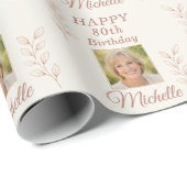 Elegant Photo Leaves Botanical 80th Birthday  ラッピングペーパー (ロールコーナー)