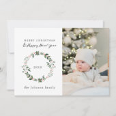 Elegant Photo Merry Christmas Wreath Green シーズンカード (正面)