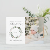 Elegant Photo Merry Christmas Wreath Green シーズンカード (スタンド正面)