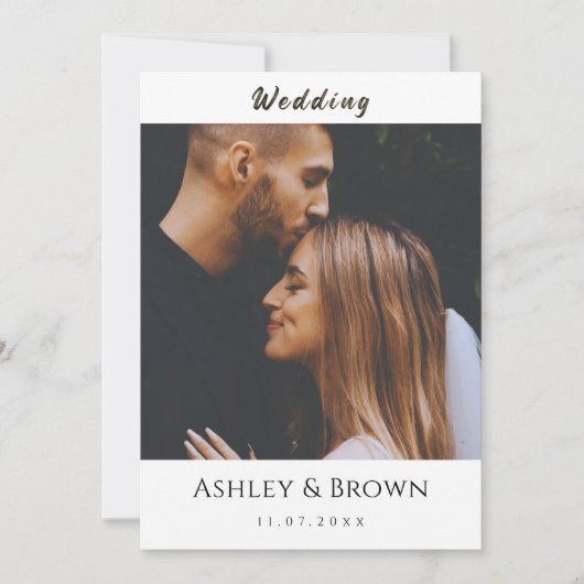 Elegant Photo Modern Script Minimalist Wedding 招待状 (正面)