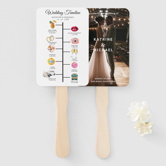 Elegant Photo Modern Wedding Program Hand Fan ハンドファン (正面&裏面)