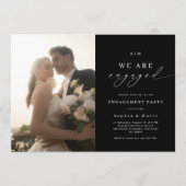 Elegant Photo & Monogram Black Engagement Party 招待状 (正面)