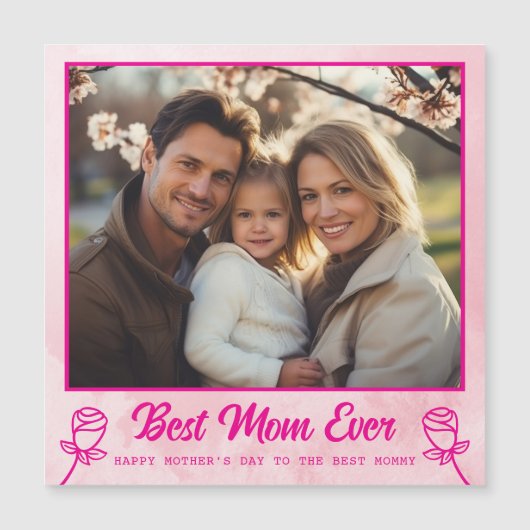 Elegant Photo Mothers Day Watercolor Magnetic Card (正面)