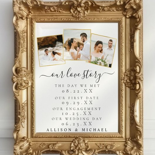 Elegant Photo Our Love Story Timeline Wedding Sign ポスター