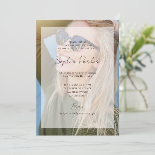 Elegant Photo Overlay | Graduation Party 招待状 (スタンド正面)