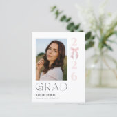 Elegant Photo Pink Bow Graduation Announcement ポストカード (スタンド正面)