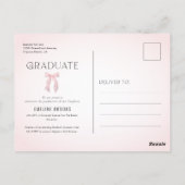 Elegant Photo Pink Bow Graduation Announcement ポストカード (裏面)