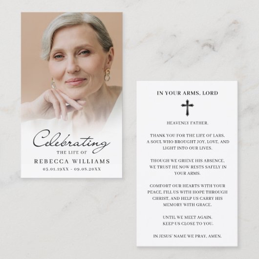 Elegant Photo Prayer Memorial Sympathy Cards 名刺 (正面/裏面)
