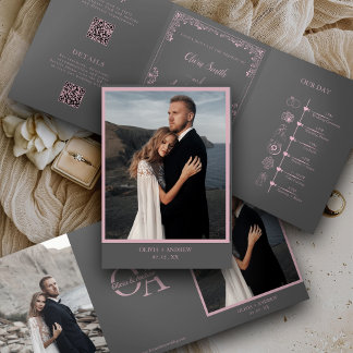 Elegant Photo QR code All in one RSVP wedding 三つ折り招待状