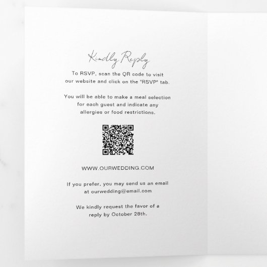 Elegant Photo QR Code Modern Wedding 三つ折り招待状 (内部最初)