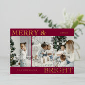 Elegant Photo | Red Merry and Bright Christmas 箔シーズンカード (立ち正面)