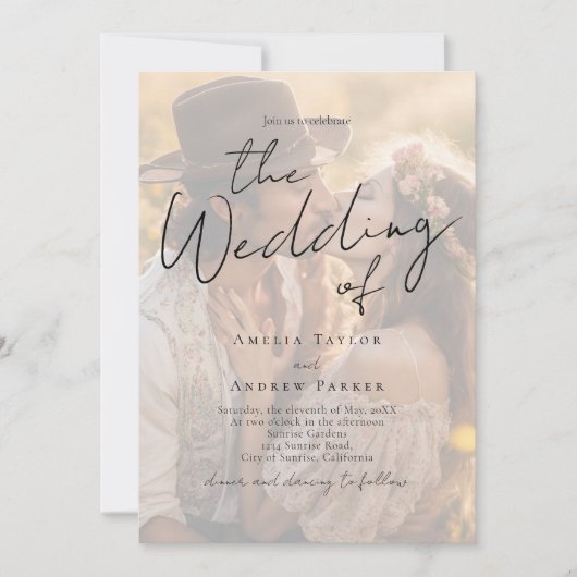 Elegant Photo Script Calligraphy QR Code Wedding 招待状 (正面)