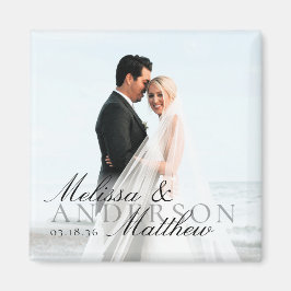 Elegant Photo Script Date Names Wedding Favor マグネット