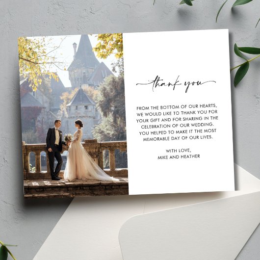Elegant Photo Script Wedding Thank You Card サンキューカード