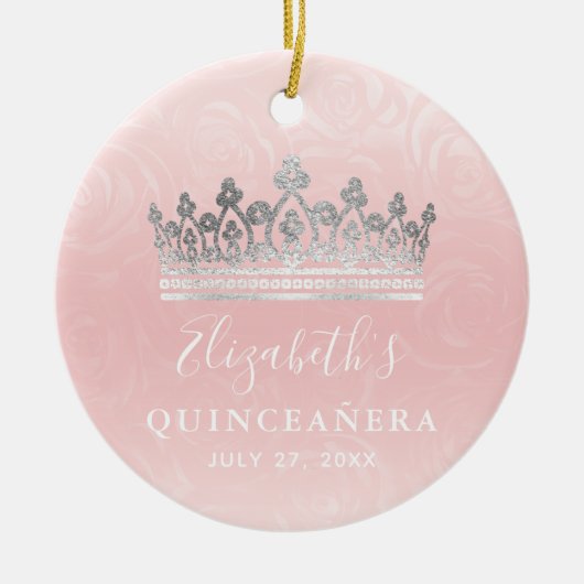 Elegant Photo Silver and Blush Pink Quinceanera セラミックオーナメント (正面)