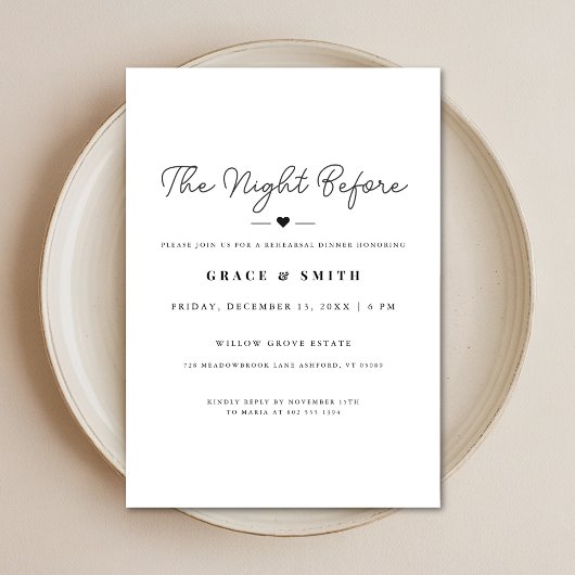 Elegant Photo the Night Before Rehearsal Dinner 招待状