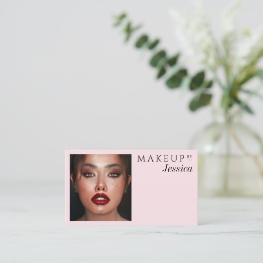 Elegant Photo Typography Blush Pink QR Code Makeup 名刺 (スタンド正面)