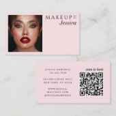 Elegant Photo Typography Blush Pink QR Code Makeup 名刺 (正面/裏面)