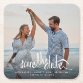 Elegant Photo Unique Wedding Save the Date スクエアペーパーコースター (正面)