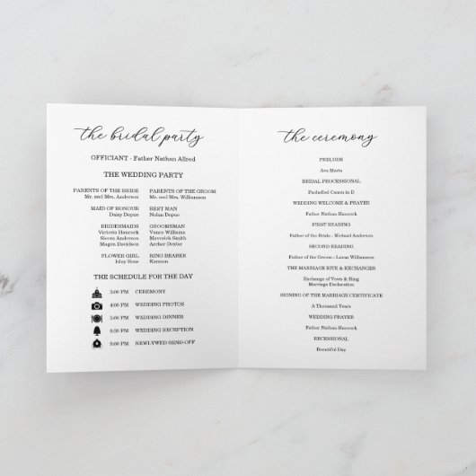 Elegant Photo Wedding Ceremony Timeline Program カード (内部)