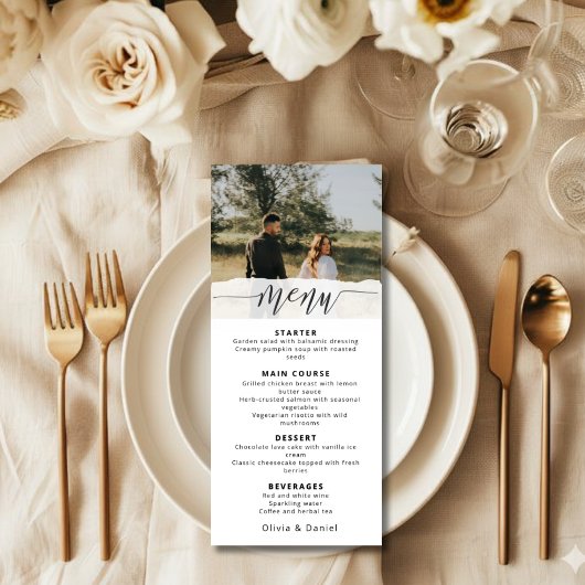Elegant Photo Wedding Menu with Modern Script メニュー