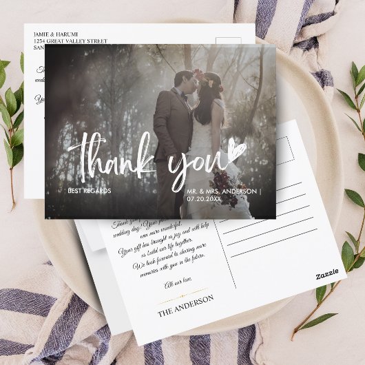 Elegant Photo Wedding Thank You Postcard ポストカード