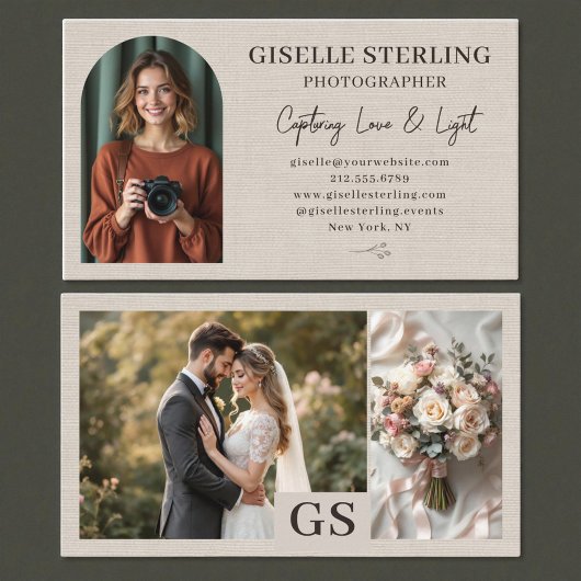 Elegant Photographer Linen Script Professional 名刺