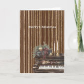 Elegant Piano Gold Brown Stripes Christmas カード (正面)