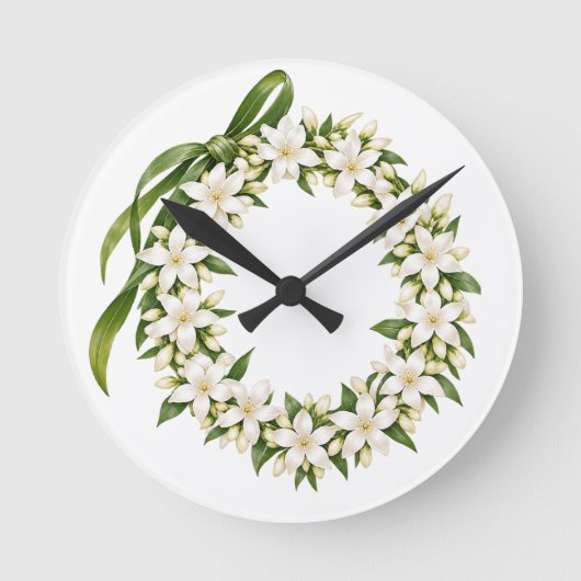 Elegant Pikake Lei Acrylic Clock ラウンド壁時計 (正面)