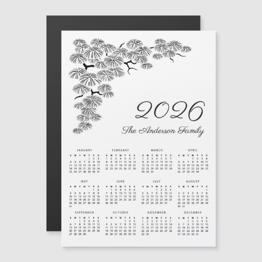 Elegant Pine Branch Botanical Calendar 2026 (正面/裏面)