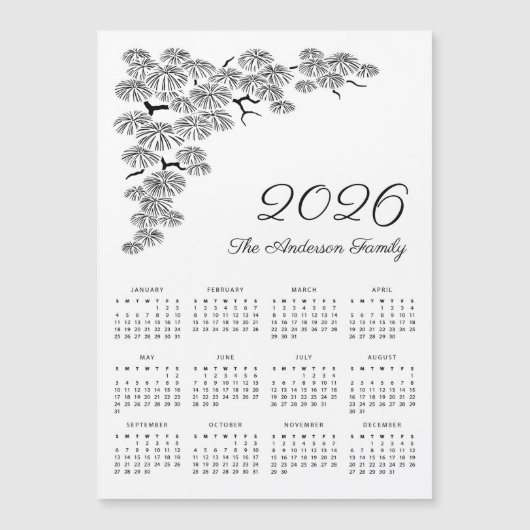 Elegant Pine Branch Botanical Calendar 2026 (正面)