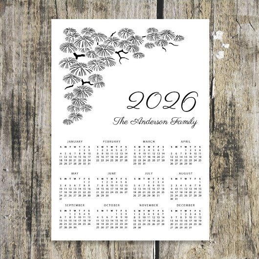 Elegant Pine Branch Botanical Calendar 2026
