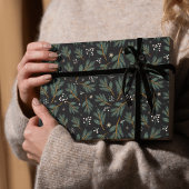 Elegant Pine Branch Christmas Black ラッピングペーパー